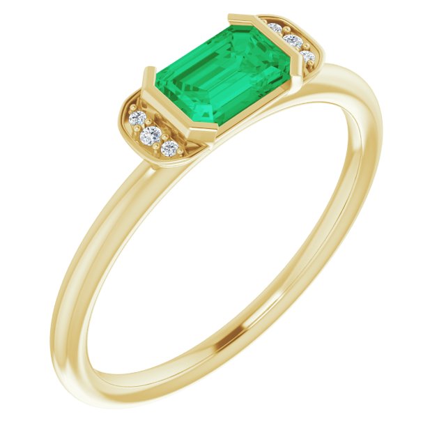 14K Yellow Lab-Grown Emerald & .02 CTW Natural Diamond Stackable Ring