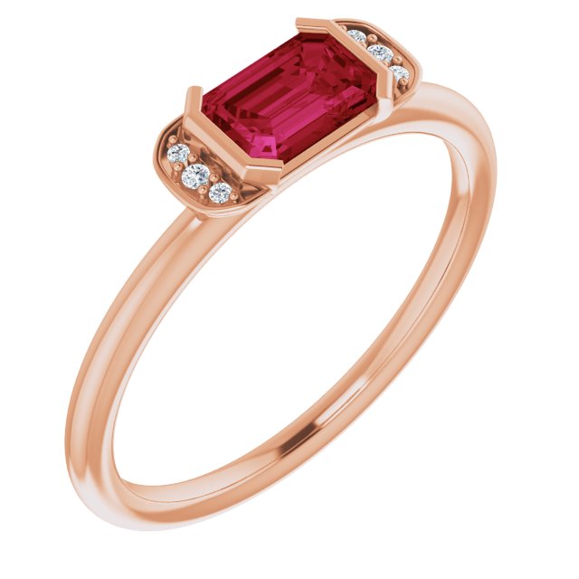 14K Rose Lab-Grown Ruby & .02 CTW Natural Diamond Stackable Ring