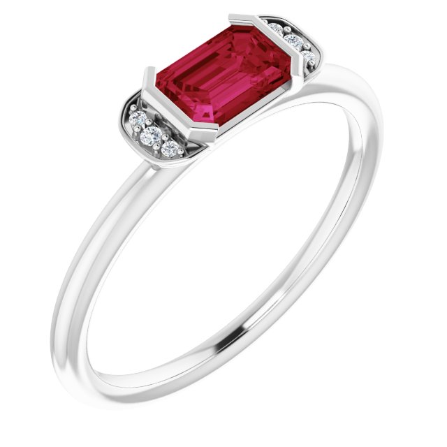 Platinum Lab-Grown Ruby & .02 CTW Natural Diamond Stackable Ring