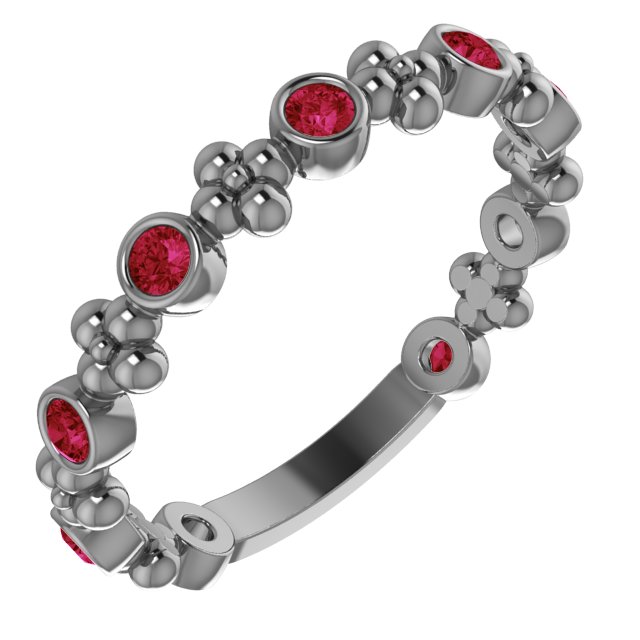 Sterling Silver Lab-Grown Ruby Beaded Ring  