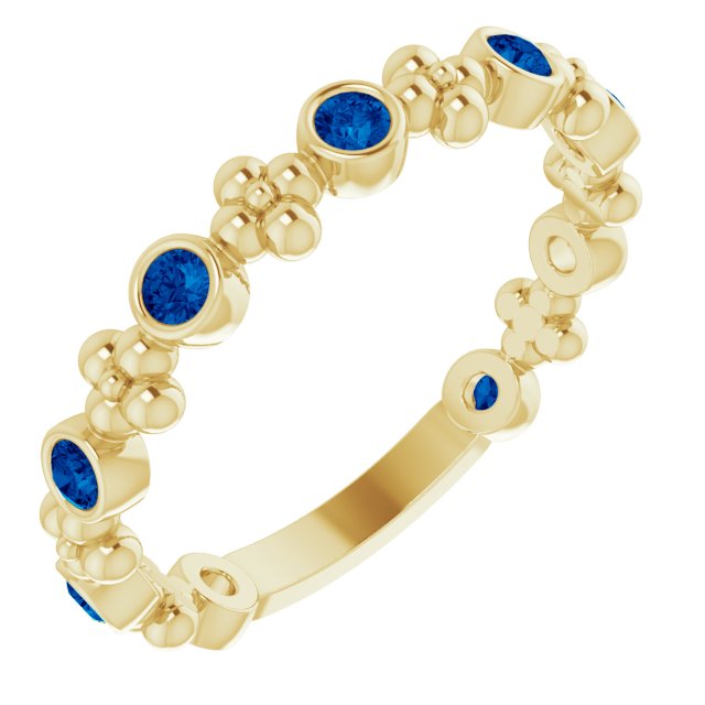 14K Yellow Natural Blue Sapphire Beaded Ring