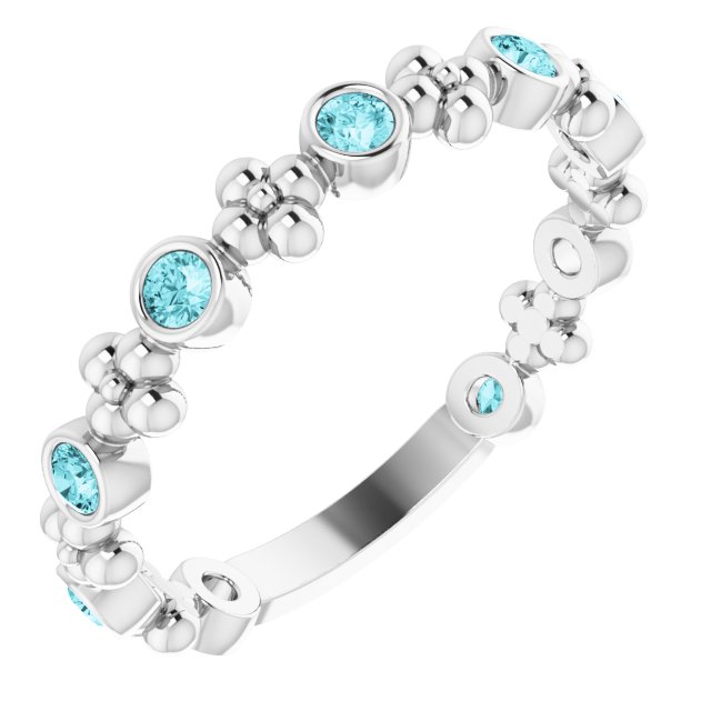 Sterling Silver Natural Blue Zircon Beaded Ring