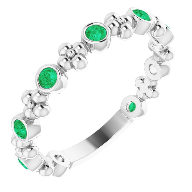 Sterling Silver Natural Emerald Beaded Ring