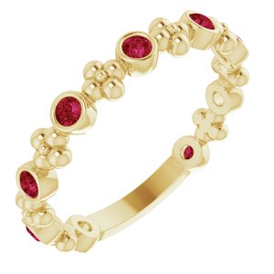 14K Yellow Chatham® Created Ruby Beaded Ring  