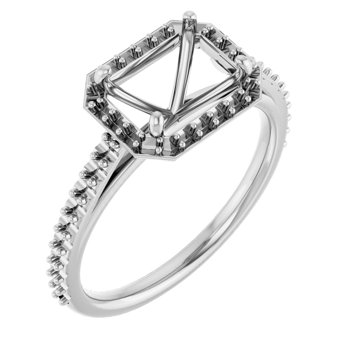 14k White Gold 8x6 Mm Emerald 1/4 Ctw Natural Diamond Semi-set Engagement Ring