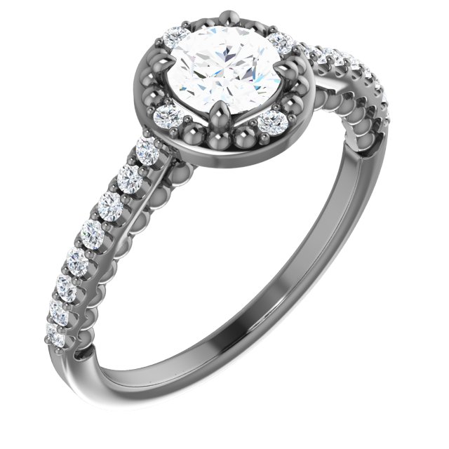 Beaded Halo-Style Engagement Ring