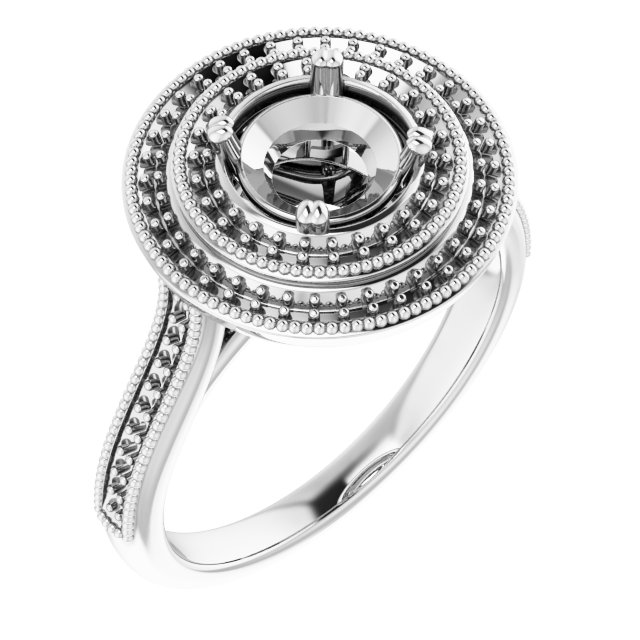 14 K White Gold Halo Engagement Ring