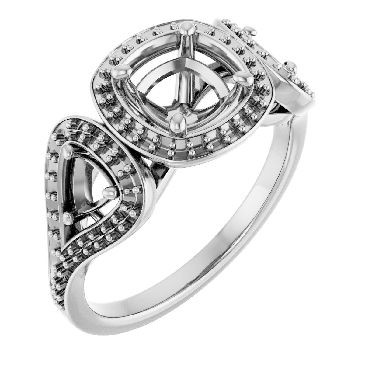 Three-Stone Halo-Style Engagement Ring
