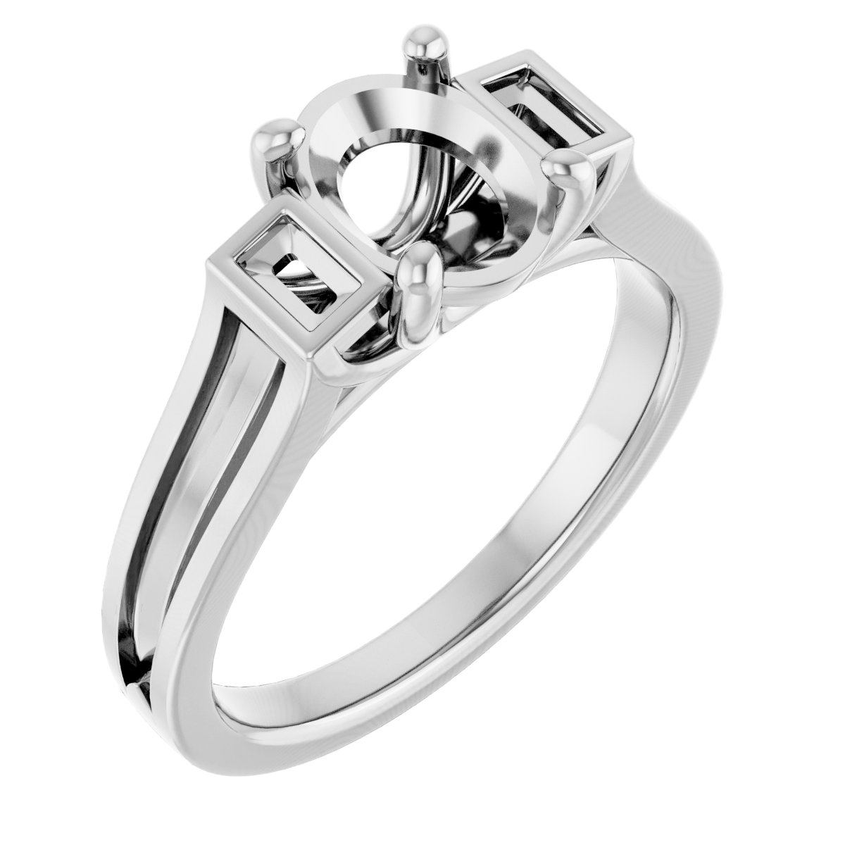 Baguette Accented Engagement Ring