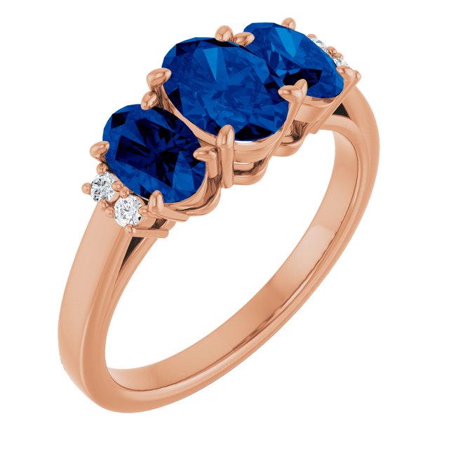 14K Rose Lab-Grown Blue Sapphire & .05 CTW Natural Diamond Ring   
