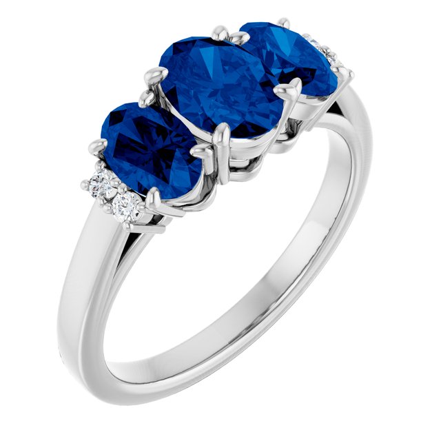 Platinum Lab-Grown Blue Sapphire & .05 CTW Natural Diamond Ring   
