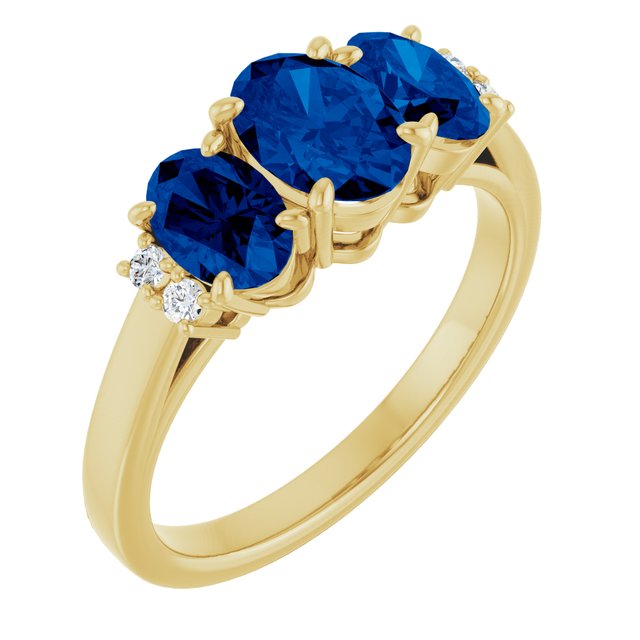 14K Yellow Lab-Grown Blue Sapphire & .05 CTW Diamond Ring   