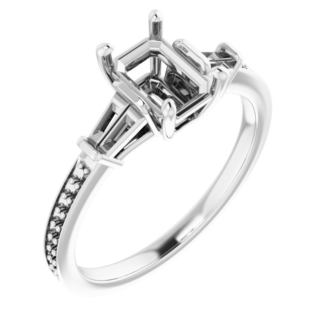 Baguette Accented Engagement Ring