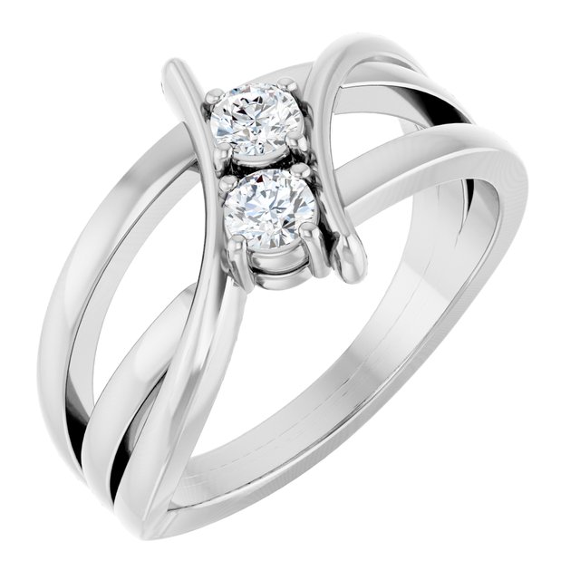 14K White 1/4 CTW Natural Diamond Two-Stone Ring  