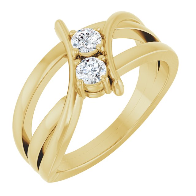 14K Yellow 1/4 CTW Natural Diamond Two-Stone Ring  