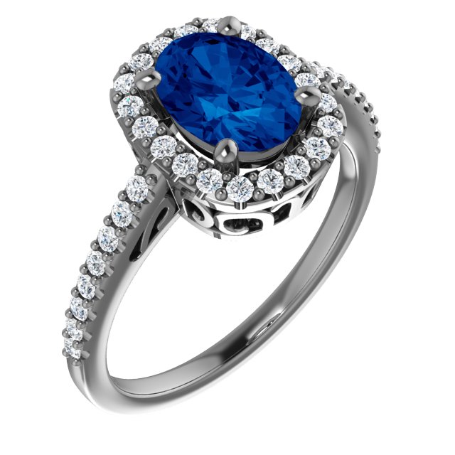 14K Rose Lab-Grown Blue Sapphire & 1/3 CTW Diamond Ring 