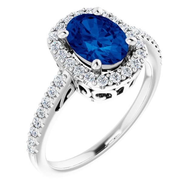 14K White Lab-Grown Blue Sapphire & 1/3 CTW Natural Diamond Ring