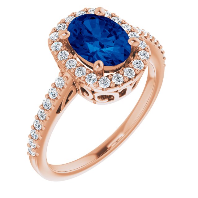 14K Rose Lab-Grown Blue Sapphire & 1/3 CTW Natural Diamond Ring 