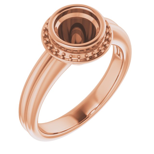 18K Rose Gold 6.5 mm Round Bezel-Set Halo-Style Engagement Ring Mounting 