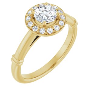 14K Yellow 5 mm Round Forever One™ Moissanite & 1/8 CTW Diamond Engagement Ring