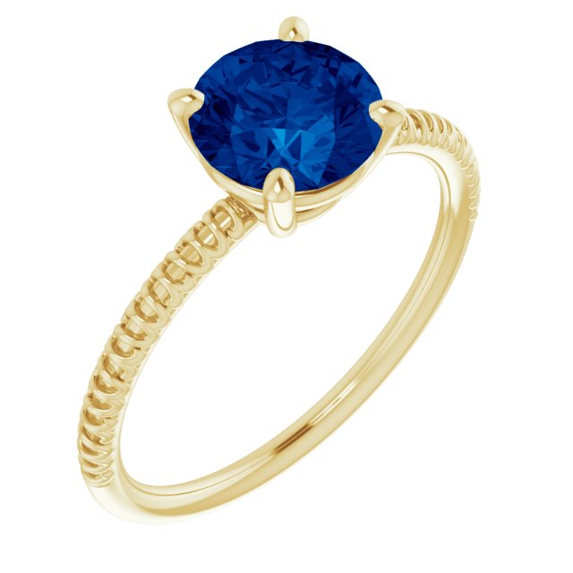 14K Yellow Lab-Grown Blue Sapphire Ring