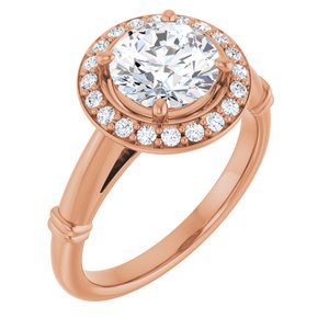 14K Rose 7.5 mm Round Forever One™ Moissanite & 1/6 CTW Diamond Engagement Ring