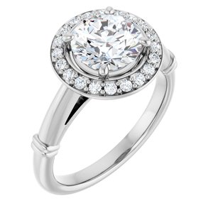 14K White 7.5 mm Round Forever One™ Moissanite & 1/6 CTW Diamond Engagement Ring