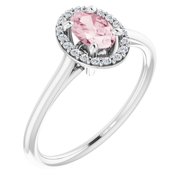 14K White Natural Pink Morganite & 1/10 CTW Natural Diamond Ring