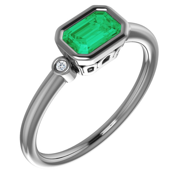 14K White Lab-Grown Emerald & .02 CTW Natural Diamond Ring