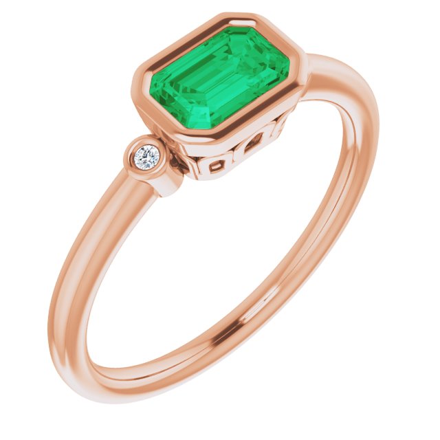 14K Rose Lab-Grown Emerald & .02 CTW Natural Diamond Ring
