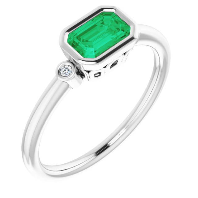 14K White Lab-Grown Emerald & .02 CTW Natural Diamond Ring