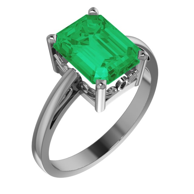 14K White Lab-Grown Emerald Scroll SettingÂ® Ring