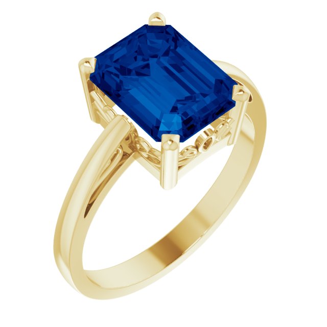 14K Yellow Lab-Grown Blue Sapphire Scroll Setting® Ring