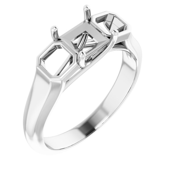 14K White 5x5 mm Square 5/8 CTW Natural Diamond Semi-Set Engagement Ring