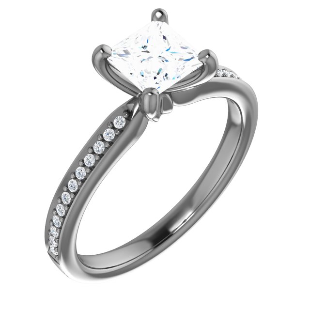 122609 / Sterling Silver / Mounting / Princess / 5.5X5.5 Mm / Polished / Melee Accented Engagement Ring Mounting