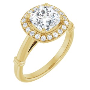 14K Yellow 7 mm Cushion Forever One™ Moissanite & 1/6 CTW Diamond Engagement Ring