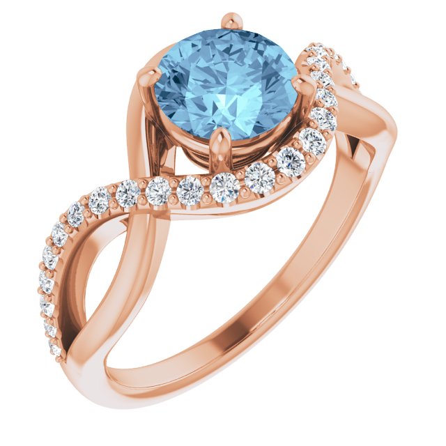 14K Rose Natural Aquamarine & 1/5 CTW Natural Diamond Ring  