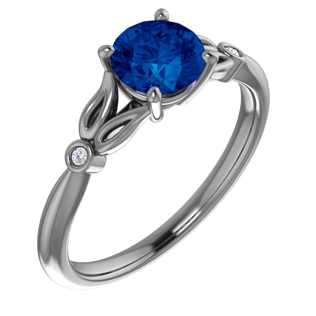 14K White Lab-Grown Blue Sapphire & .02 CTW Natural Diamond Ring   
