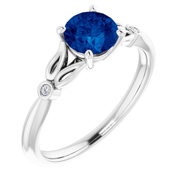 Platinum Lab-Grown Blue Sapphire & .02 CTW Natural Diamond Ring   