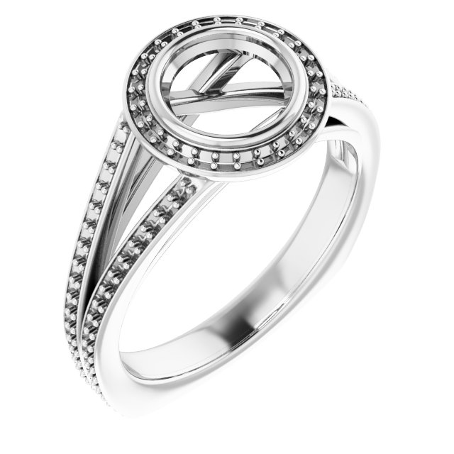 Bezel-Set Halo-Style Euro Shank Engagement Ring