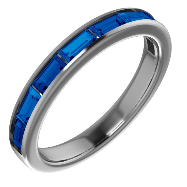 14K White Lab-Grown Blue Sapphire Ring 