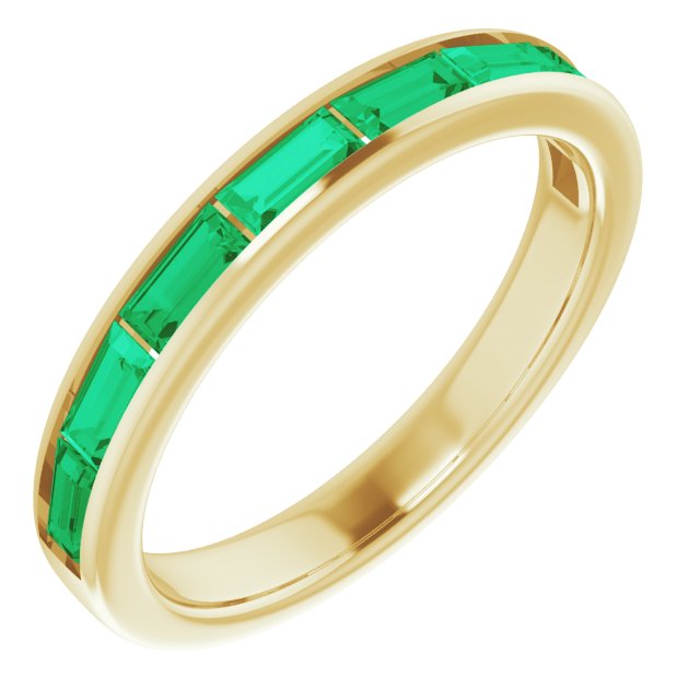 14K Yellow Lab-Grown Emerald Ring