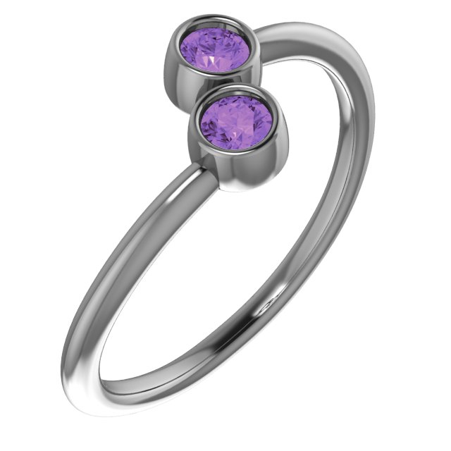 14K White Natural Amethyst Two-Stone Ring