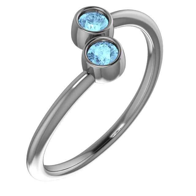 14K White Natural Aquamarine Two-Stone Ring