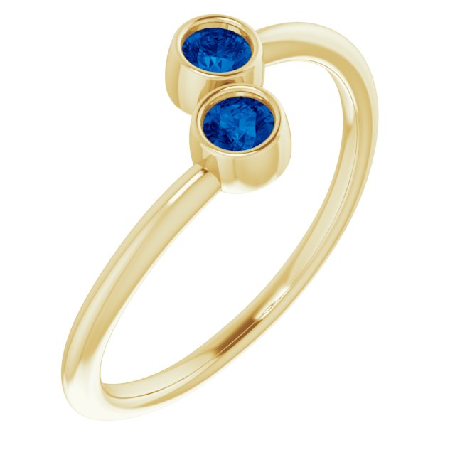 14K Yellow Natural Blue Sapphire Two-Stone Ring