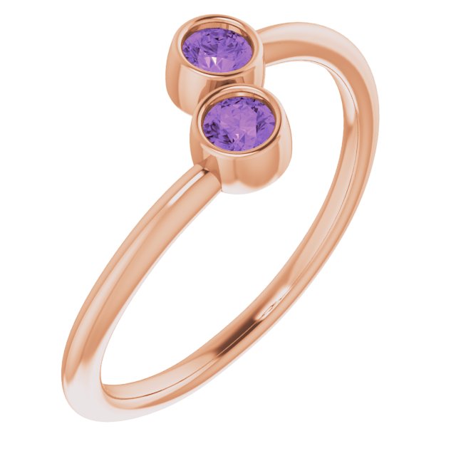 14K Rose Natural Amethyst Two-Stone Ring