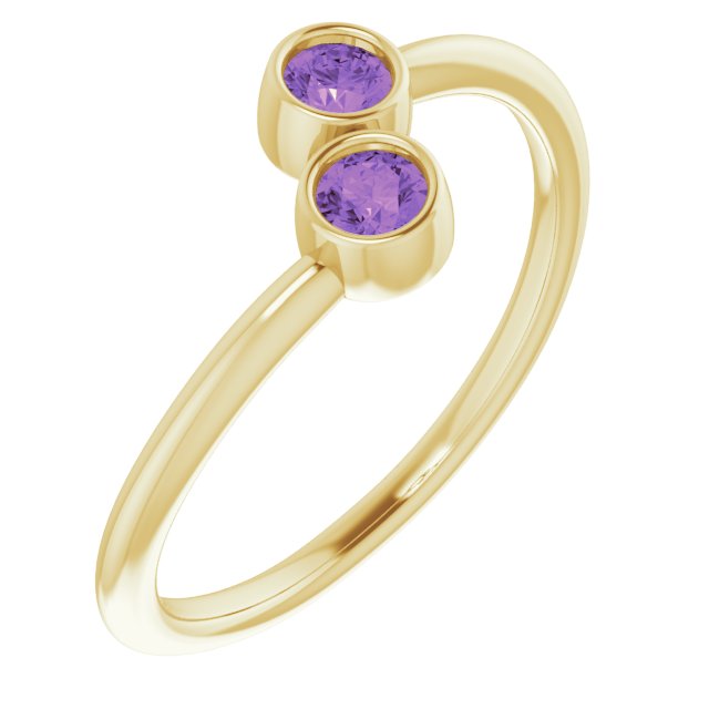 14K Yellow Natural Amethyst Two-Stone Ring