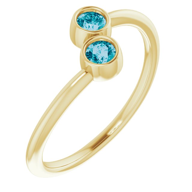 14K Yellow Natural London Blue Topaz Two-Stone Ring