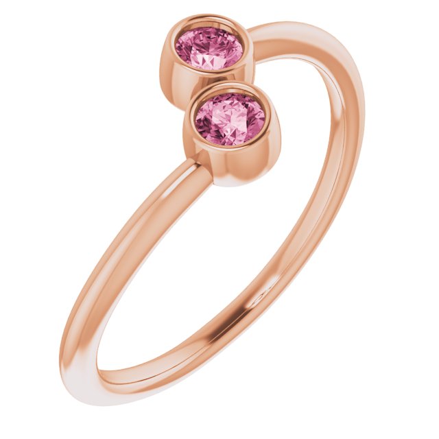 14K Rose Natural Pink Tourmaline Two-Stone Ring