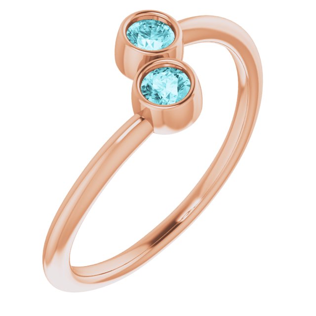 14K Rose Natural Blue Zircon Two-Stone Ring